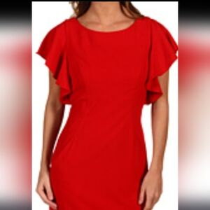 Calvin Klein Red Sheath Dress Flutter Sleeve Career Cocktail Knee Length